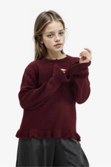 بلوز تريكو بناتي مكشكش قصة عادية بياخة مستديرة