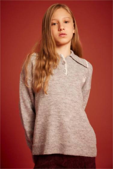 Girl Regular Fit Polo Collar Knit Pullover