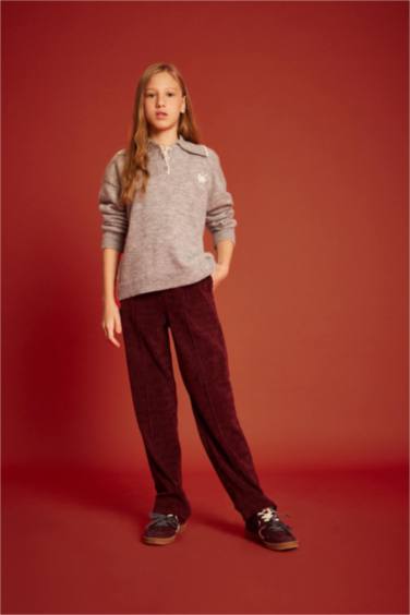 Girl Regular Fit Polo Collar Knit Pullover