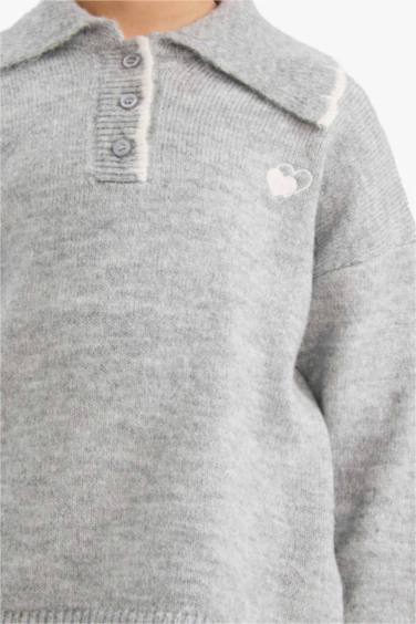 Kız Çocuk Polo Yaka Triko Kazak