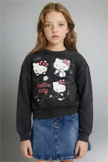 Hello Kitty Overshirt Fit Bisiklet Yaka Sweatshirt Kız Çocuk