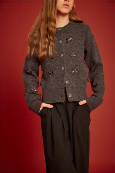 Regular Fit Crew Neck Cardigan 3D