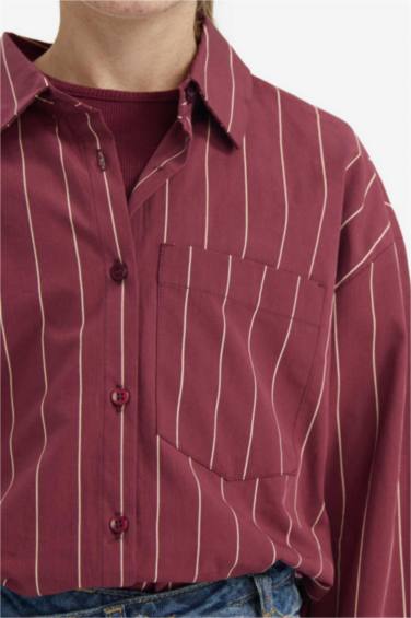 طقم قميص بنات كم طويل بوبلين و تيشيرت قصة عادية - قطعتين