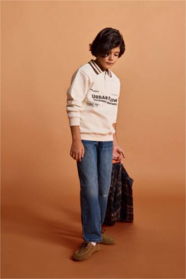 Jean droit avec effet usé pour garçon Coupe ample