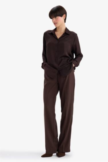 Regular Fit Shirt Collar Satin Long Sleeve Shirt