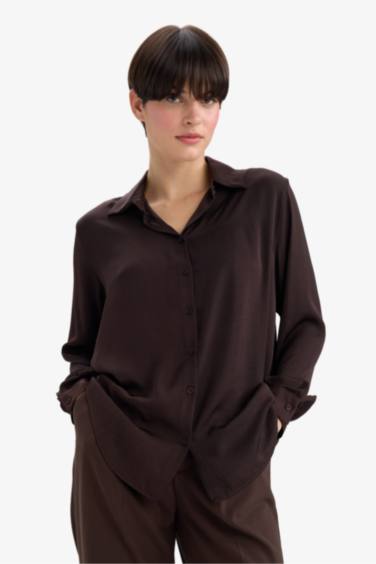 Regular Fit Shirt Collar Satin Long Sleeve Shirt