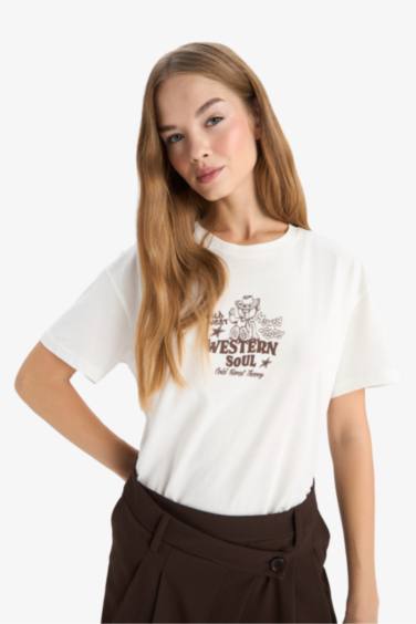 Oversize Loose Fit Crew Neck Printed T-Shirt