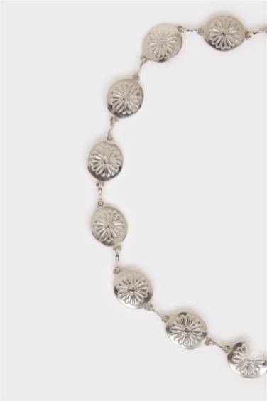 Kadın Silver Çiçek Temalı Metal Zincir Kemer