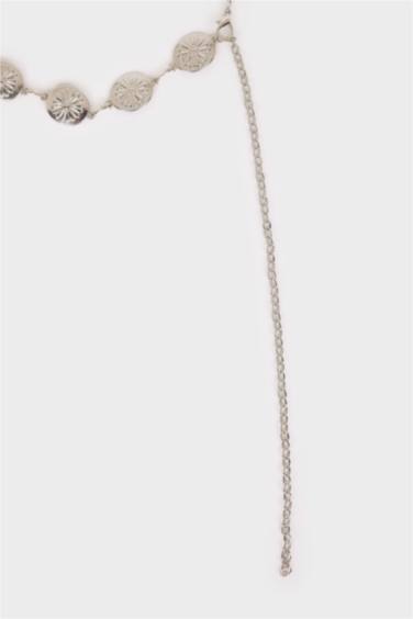 Kadın Silver Çiçek Temalı Metal Zincir Kemer