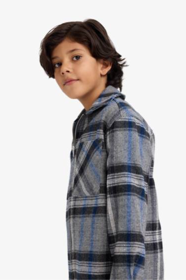 Erkek Çocuk Polo Yaka Ekose Desenli Fermuarlı Flanel Ceket