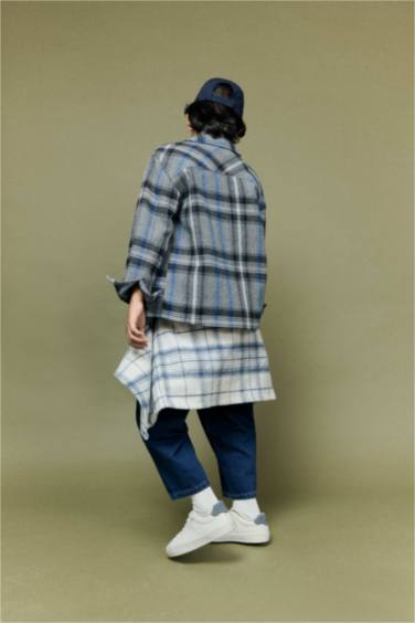 جاكيت قميص كاروهات ولادي فلانيل بياقة بولو