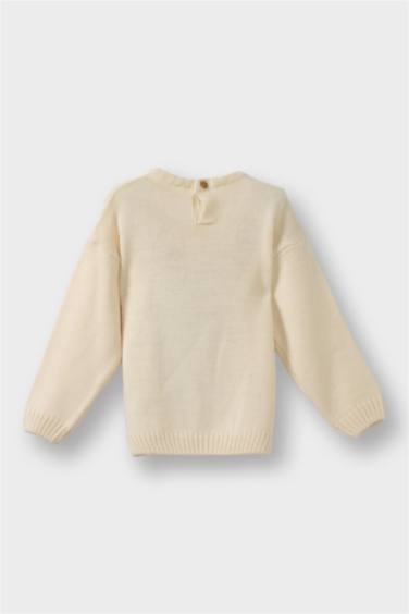 Kız Bebek Büyük Yaka Ayı Baskılı Triko Kazak