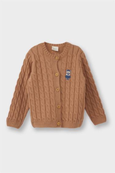 Kız Bebek Ayı Baskılı Bisiklet Yaka Hırka