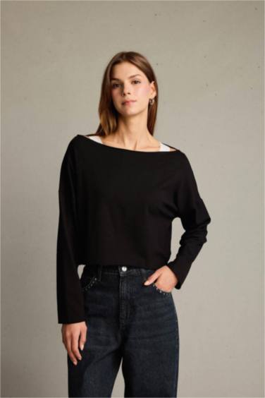 Regular Fit Kayık Yaka Modal Sweatshirt