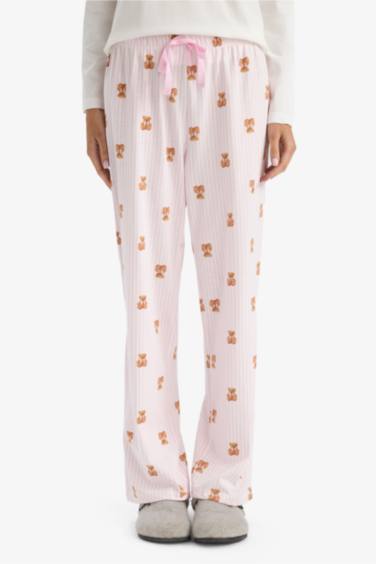 Pijama Takımı Regular Fit Ayı Baskılı Uzun Kollu Üst Desenli Uzun Alt-Fall in Love