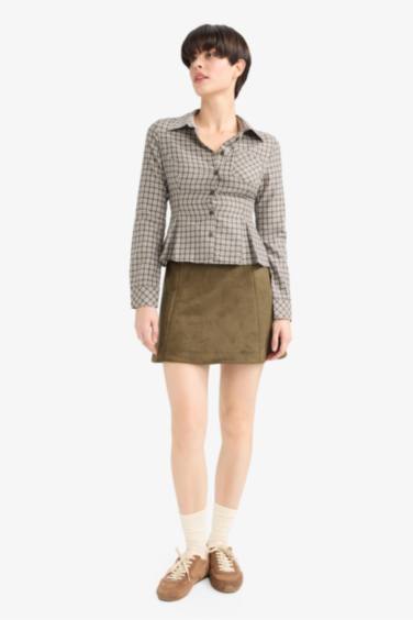 A Cut Suede Normal Waist Knitted Skirt