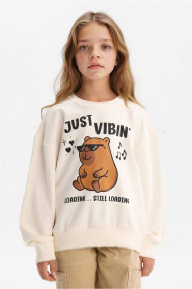 سويت شيرت بناتي قصة مريحة مطبوع