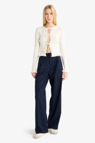 Slim Fit Crew Neck Tie Front Cardigan