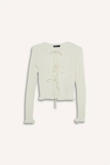 Slim Fit Crew Neck Tie Front Cardigan