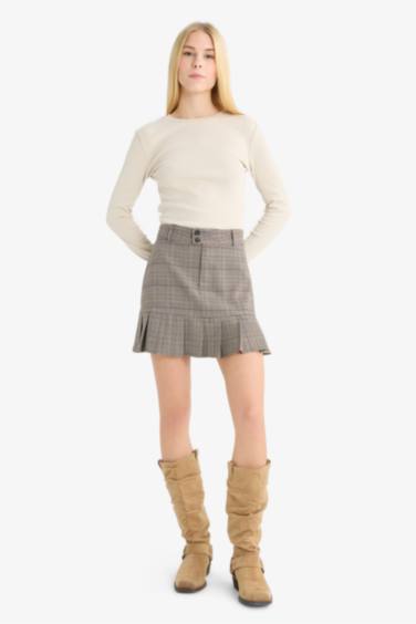 Pilise Kareli Normal Bel Mini Etek