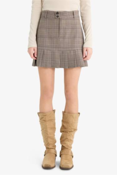 Pilise Kareli Normal Bel Mini Etek