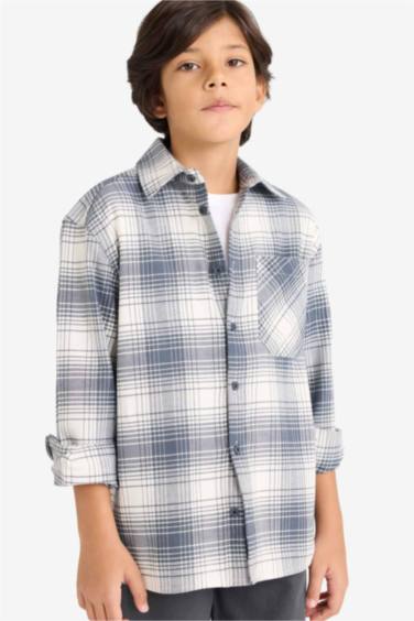 قميص كاروهات ولادي ردن طويل فلانيل اوفر سايز بياخة بولو