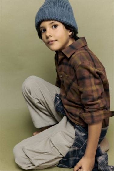 قميص كاروهات ولادي ردن طويل فلانيل اوفر سايز بياخة بولو