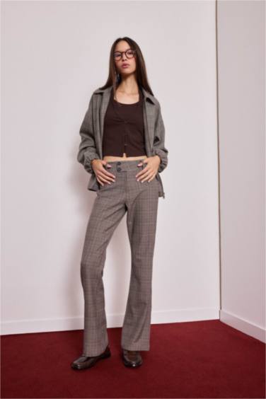 Flare Fit Fermuarlı Normal Bel Standart Boy Pantolon