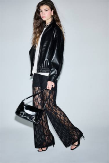 بنطرون دانتيل وايد ليج برجل واسع وخصر عادي