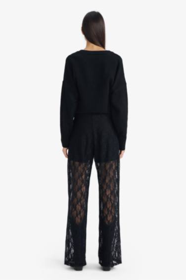 بنطرون دانتيل وايد ليج برجل واسع وخصر عادي