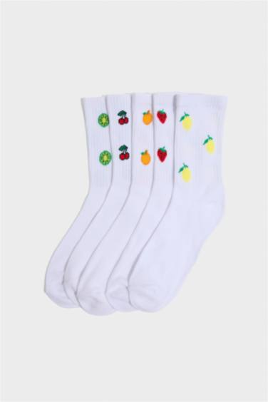 Kadın Meyve Desenli 5'li Pamuklu Uzun Çorap