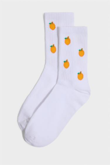 Kadın Meyve Desenli 5'li Pamuklu Uzun Çorap