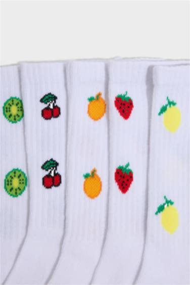 Kadın Meyve Desenli 5'li Pamuklu Uzun Çorap