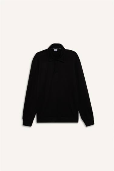 Standart Fit Polo Yaka Modal Sporcu Sweatshirt