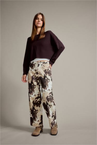 Relax Fit Desenli Düz Paça Jean Pantolon