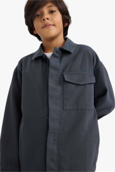 Erkek Çocuk Oversize Geniş Kalıp Polo Yaka Uzun Kollu Gömlek