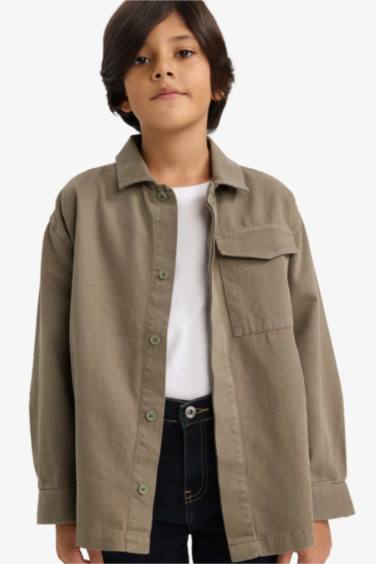 Erkek Çocuk Oversize Geniş Kalıp Polo Yaka Uzun Kollu Gömlek