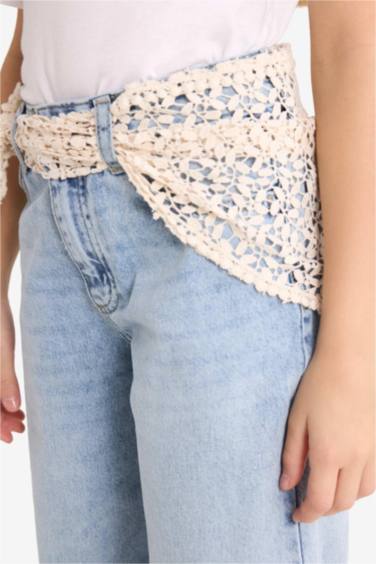 بنطرون جينز بناتي قصة مستقيمة برجل واسع