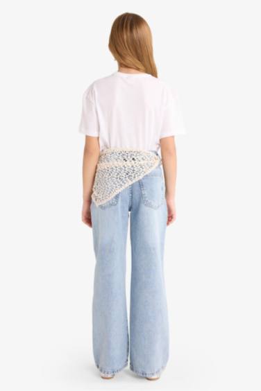 بنطرون جينز بناتي قصة مستقيمة برجل واسع