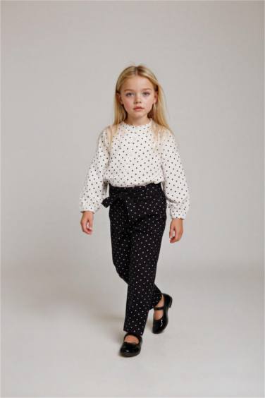 Kız Bebek Wide Leg Puantiyeli Düz Paça Poplin Pantolon