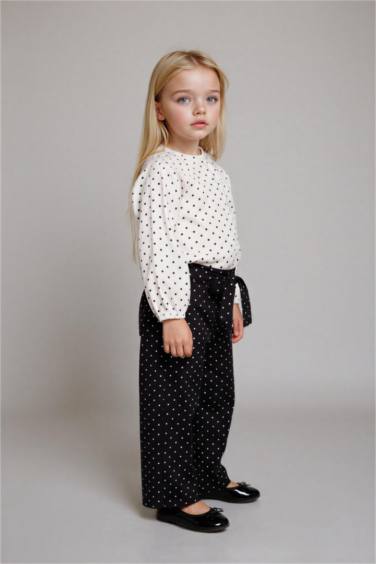 Kız Bebek Wide Leg Puantiyeli Düz Paça Poplin Pantolon