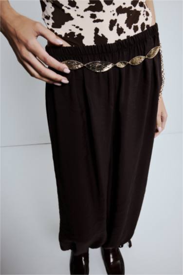 Kadın Gold Parlak Desenli Metal Zincir Kemer