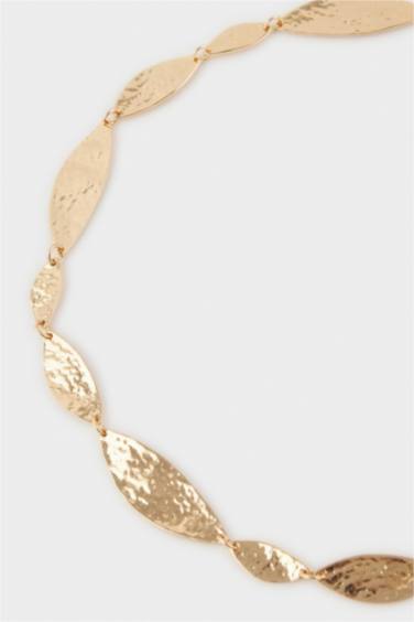 Kadın Gold Parlak Desenli Metal Zincir Kemer