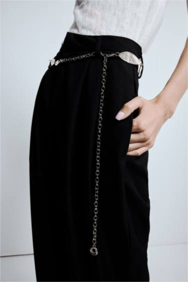 Kadın Silver Parlak Desenli Metal Zincir Kemer