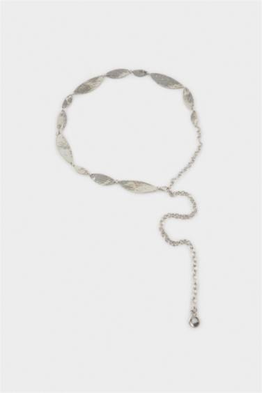 Kadın Silver Parlak Desenli Metal Zincir Kemer