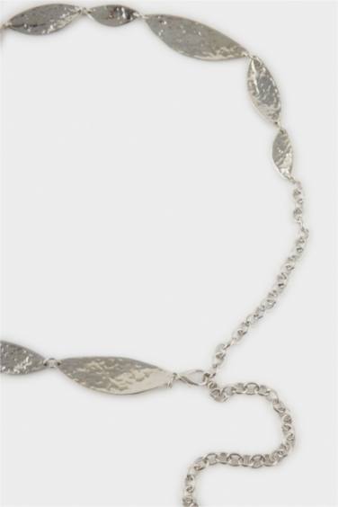 Kadın Silver Parlak Desenli Metal Zincir Kemer