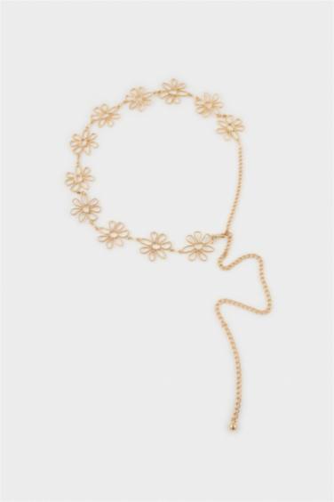 Kadın Gold Çiçek Temalı Metal Zincir Kemer