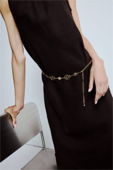 Kadın Gold Sarmal Temalı Metal Zincir Kemer