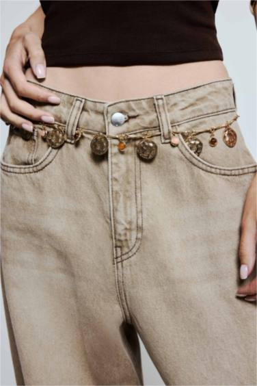 Kadın Gold Sallantılı Metal Zincir Kemer