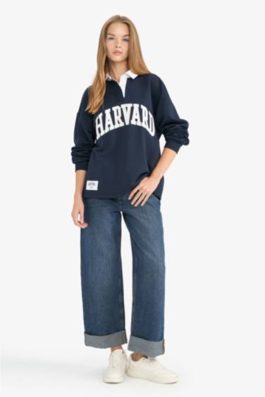 Oversize Fit Harvard University Licensed Long Sleeve Sweatshirt